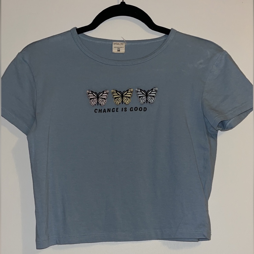 Butterfly Cropped Tee | Light Blue | Size: M